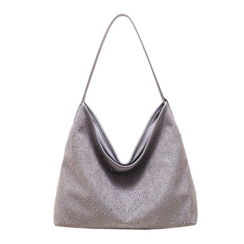 Small Crowd Diamond-encrusted Bright Commuting One-shoulder Underarm Bag Temperament All-matching Large-capacity Hot Girl Handbag серый