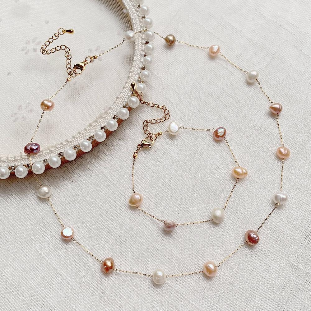 Irregular Pearl Charm Natural Freshwater Pearl Choker Necklace for Women Mixed White Purple Pink Baroque Pearl Chain Necklace
