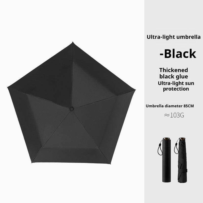 Lightweight Compact Carbon Fiber Sun Umbrella Portable Pencil Feather Design with Sun Protection UV Protection (black,metal-fiber composite5K)