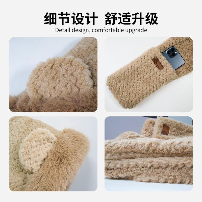 Cute bear ears plush hat scarf integrated women's autumn and winter cycling warm versatile mask ear protection scarf