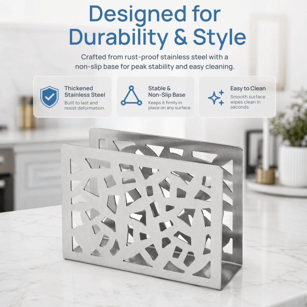 Hollow Out Metal Napkin Holder Glossy Edge Stainless Steel Napkin Holder  Kitchen Countertop