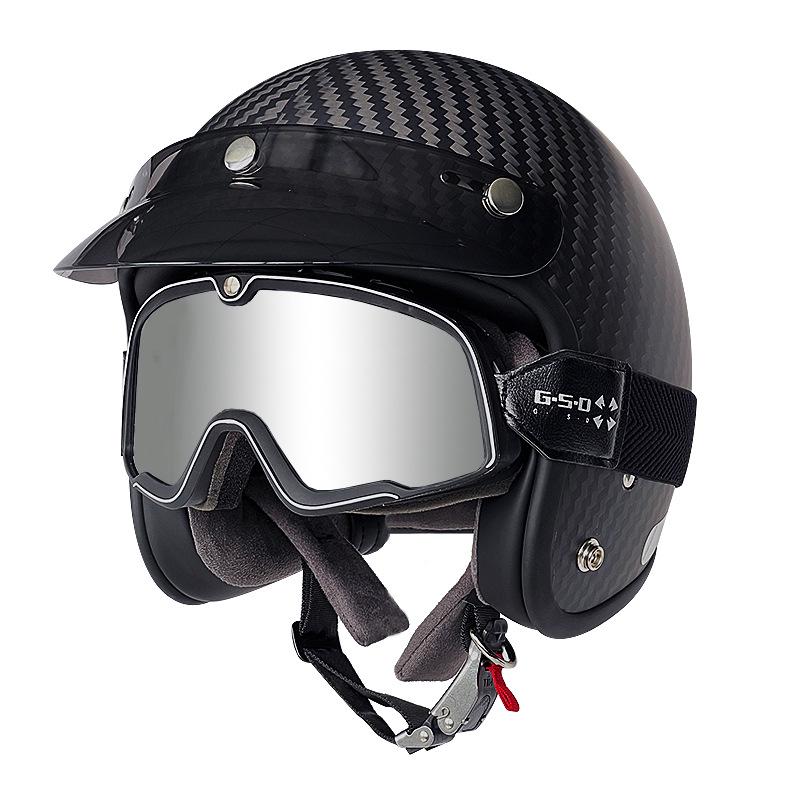 3C Certified Retro Harley Carbon Fiber Motorcycle Helmet, Unisex All-Season Winter Half Helmet