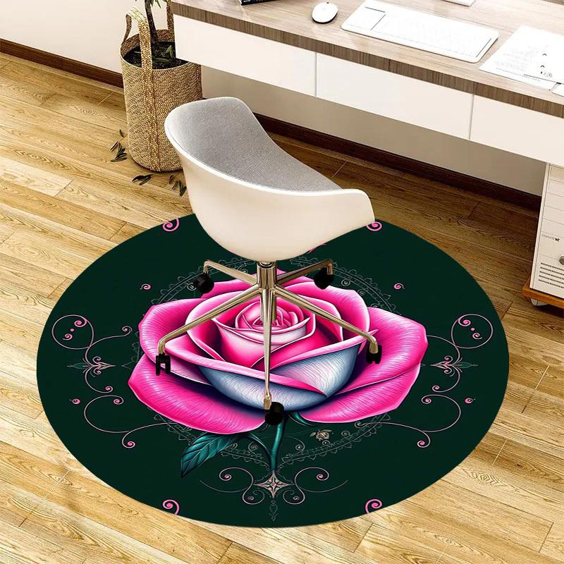 1pc Office Carpet Chair Mats Pink Rose Mandala Design Perfect for Decorating Office Chairs, Living Rooms, Or Bedrooms