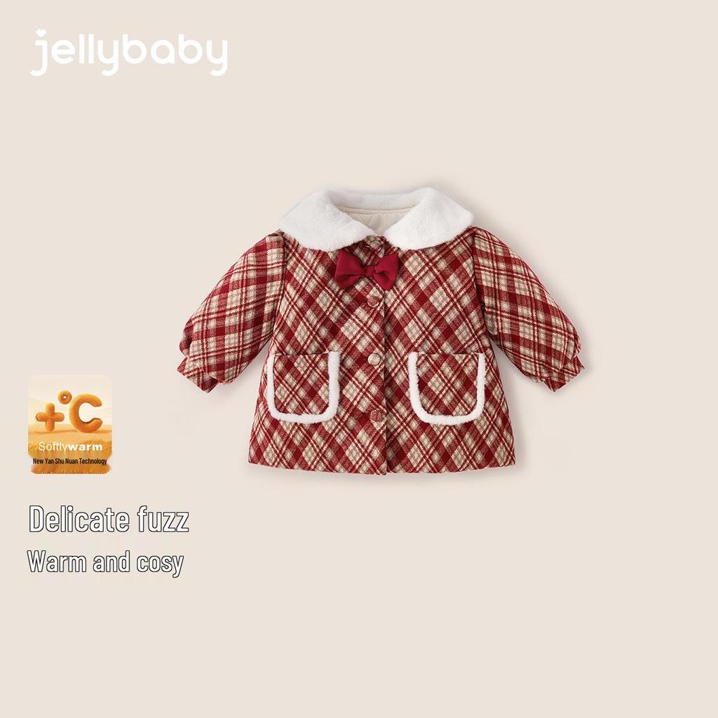 Girls' Red Woolen Jacket - Stylish Autumn/Winter Coat with Plus Velvet for Children