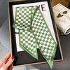 Skinny Ribbon Silk Scarfs for Women Luxury Lattice Checkerboard Print Neck Ties Hairband Bag Neckerchief Foulard Female headband