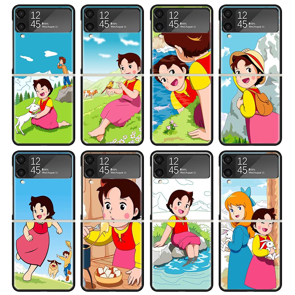 Heidi Cute Cartoon Black Phone Case For Samsung ZFlip7 ZFlip6 ZFlip5 ZFlip4 ZFlip3 5G Hard Protective Galaxy Z Flip 3 4 5 6 7