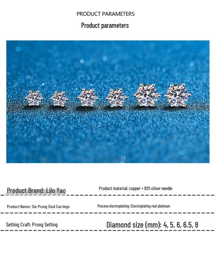 Elegant Six-Prong Moissanite Stud Earrings - 1.5 Carat Total