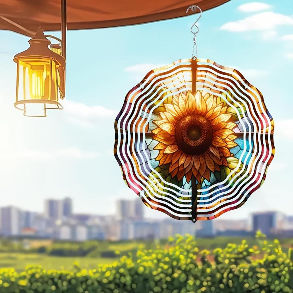 Moon Wizard Wind Spinner with Colorful Flowers Mandala Metal Garden Decor for Patio Porch Yard No Power Needed Easy To Install Gift for Men Women