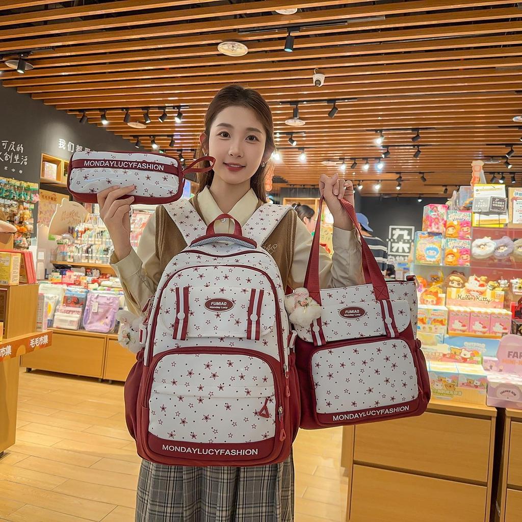 Schoolbag College Style School Bag Mori Dopamine Pain Layer Junior High School Student Large Capacity Backpack Cute Star Make-up Shoulder Bag