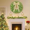 Artificial Christmas Wreath with Bow And Bells Realistic Pine Greenery for Door Wall Decor Outdoor Indoor LED Lights