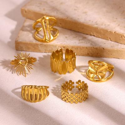 Broad Surface Rings For Women Open Gold Color Stainless Steel Ring New Geometric Butterfly Sun Anillos Party Best Jewelry Gift