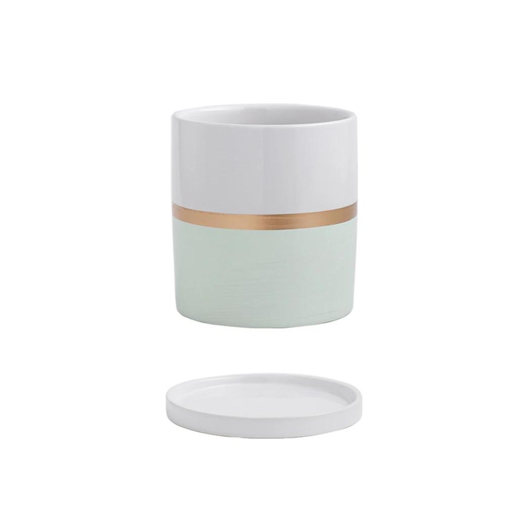 17/14/11cm Ceramic Flower Pots With Ceramic Tray for Indoor Succulent Plants Flower Cactus Office Home Garden Kitchen Decor Gift