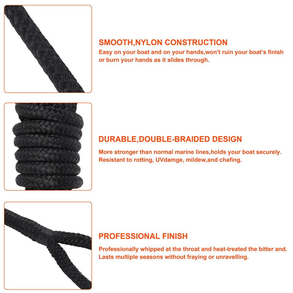 1PC/3PCS Black Double Braid Nylon Dockline Dock Line Mooring Boat Rope Anchoring Docking Rope Length 16.5feet 25feet 50feet 7