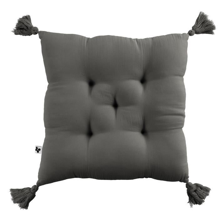 Coussin De Chaise - Gaia - Granit - 40 X 40 Cm - 100% Coton - Assise Matelassée 5 Points
