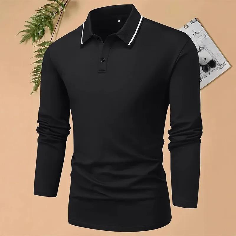 Ny 100% Polyester Herre Business Casual Langermet Poloskjorte Herre Ensfarget Enkel Stil Topper Poloskjorte Herre Klær Golfpolo