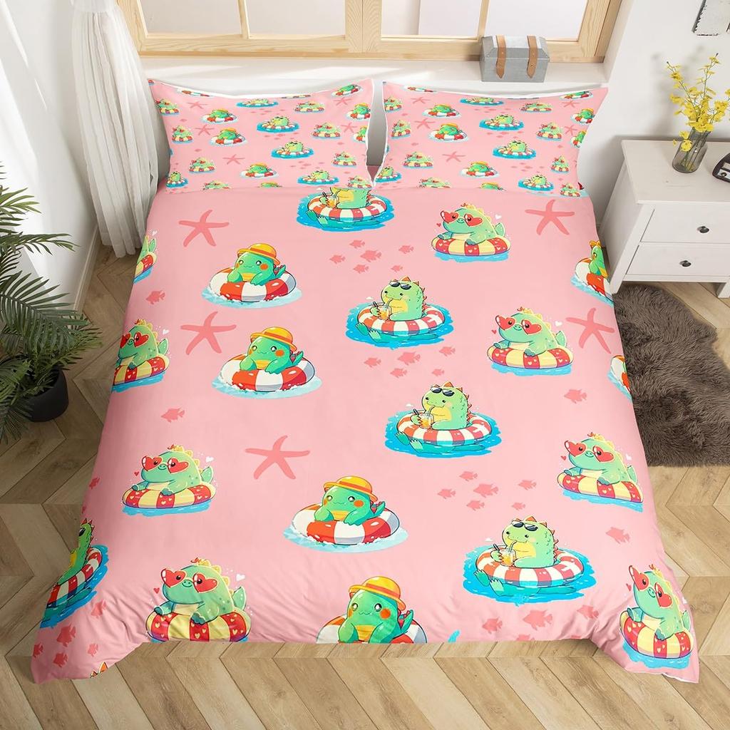 Cute Dinosaur Duvet Cover King Queen Kawaii Cartoon Wild Dino Bedding Set For Kids Boys Girls Jungle Animals Comforter Cover