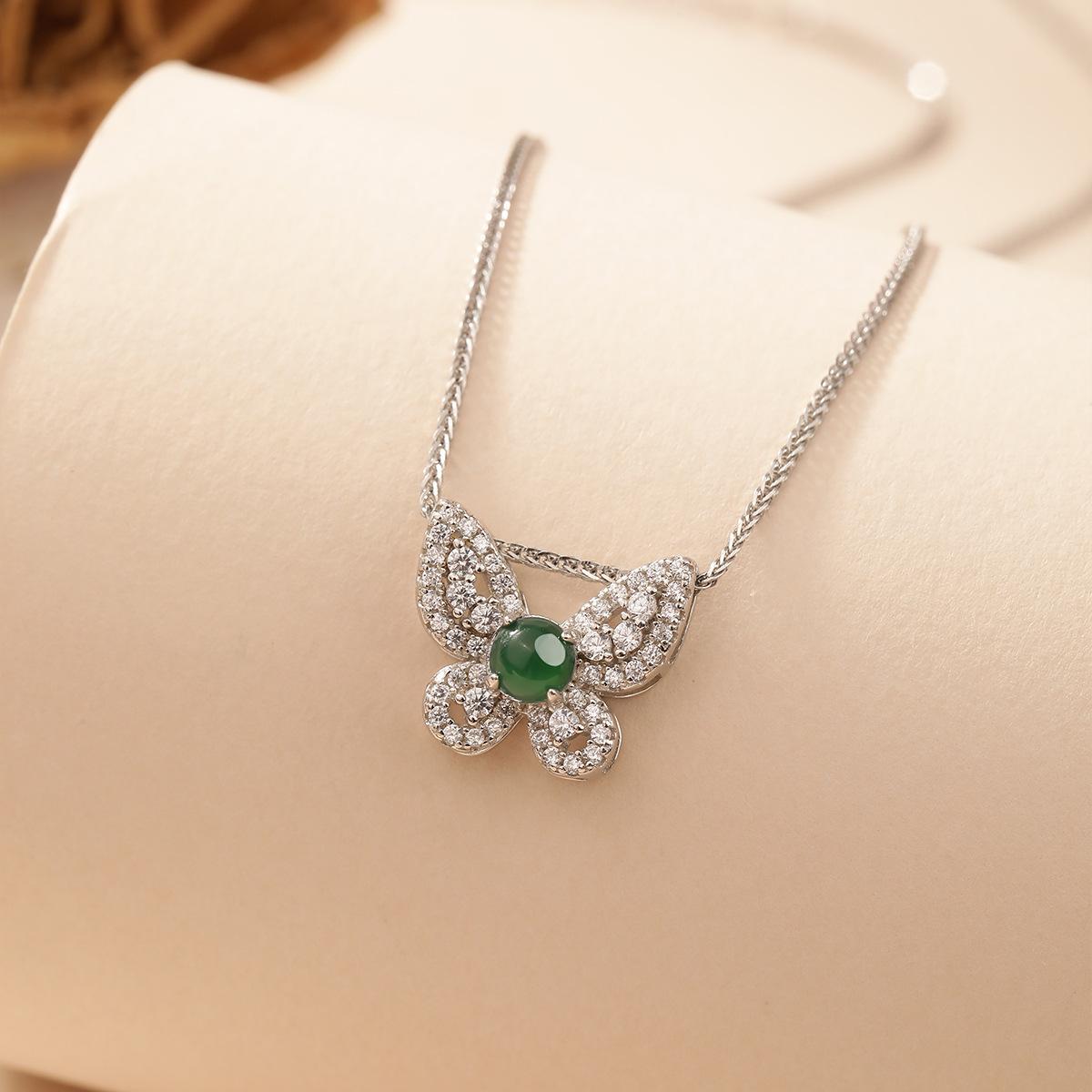 

Natural jade S925 pure silver butterfly necklace, high-end light luxury sparkling collarbone chain accessories, women s daily jewelry gifts 925 silver