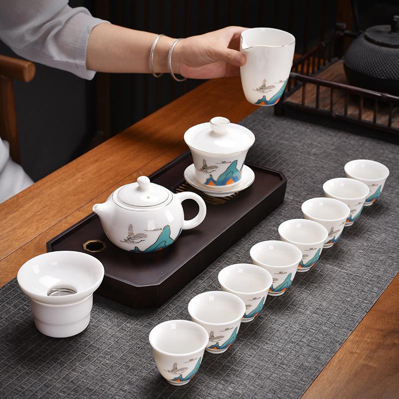 Suet jade Kung Fu tea set merchandise company business National Day Mid-Autumn Festival real estate opening event gifts