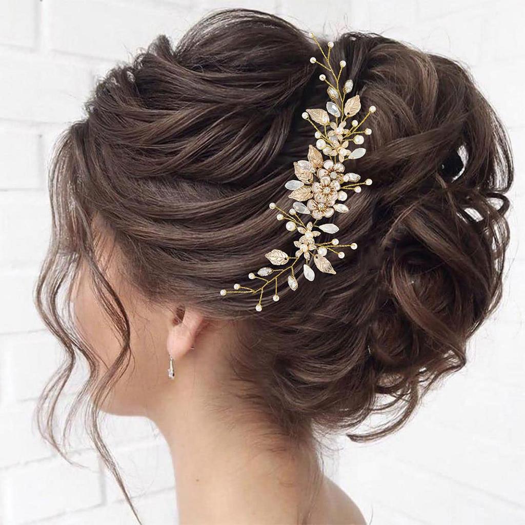 GORAIS Bride Wedding Hair Vine Flower Hair Piece Rhinestone Bridal Headpiece Hair Accessories for Women