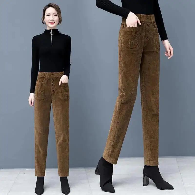 Women's Thickened Lamb Cashmere Autumn Winter Corduroy Pants Add Velvet Warm Pants Female Harlan Pants Casual Trousers Mother Wear
