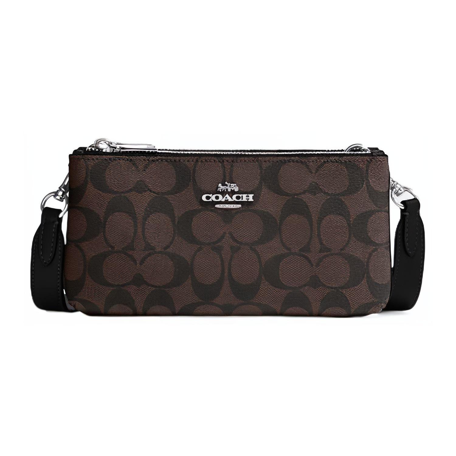 

Новая сумка-конверт из искусственной кожи COACH, сумка на плечо, сумка кроссбоди, трубы женская черно-коричневая CJ790-SVBRB 22.1*4.1*10.9CM