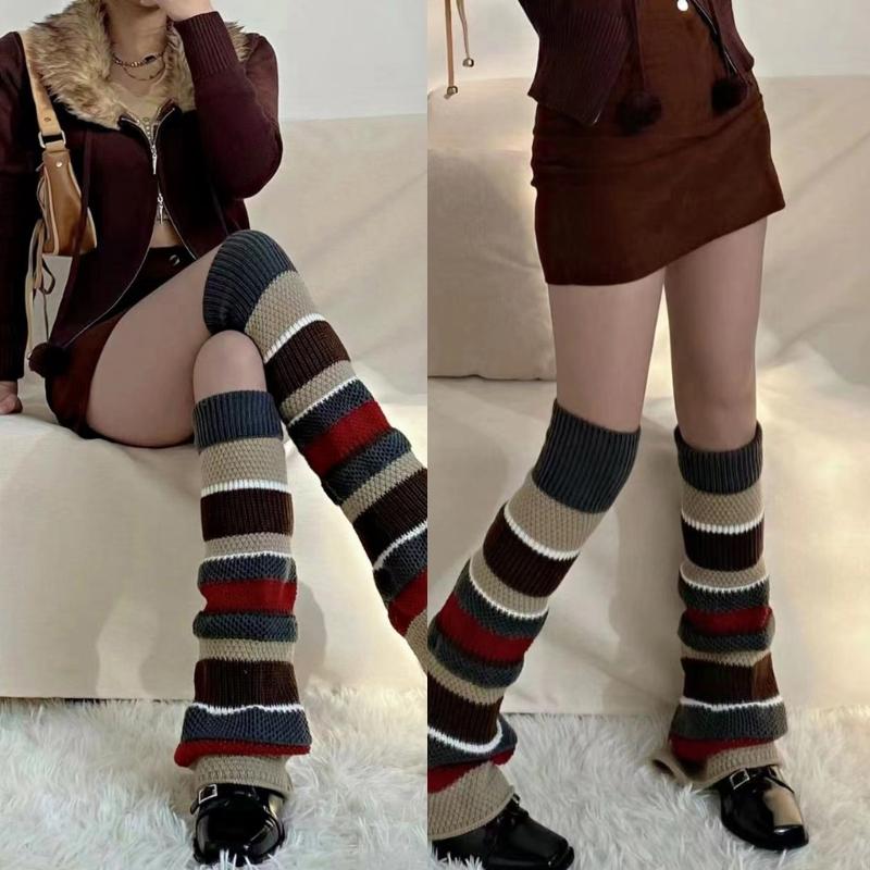 Beenwarmers voor Dames en Meisjes Lolitas Beenwarmer Gestreept Gebreide Lange Beensokken Gothic Harajuku Beenbedekking Sokken