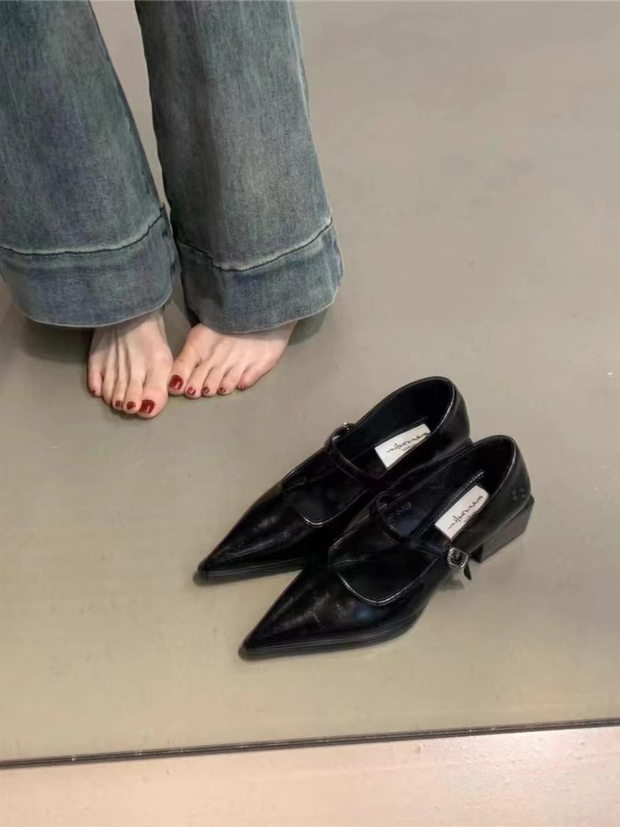 

Весна 2025 новые остроносые туфли Мэри Джейн легкие туфли на толстом каблуке красные свадебные туфли темпераментные светские туфли французские одинарные женские туфли 40 чёрный