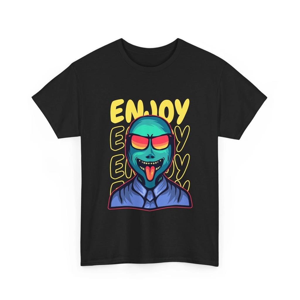 Alien Skull with Sunglasses Enjoy Graphic T-Shirt | Neon Horror Shirt, Cool Gift