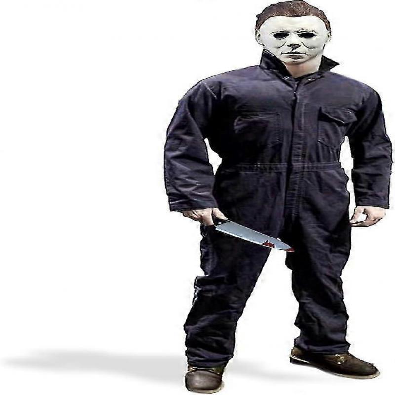 Michael Myers Kostyme Med Blodkniv Halloween Cosplay Maske Michael Myers Jumpsuit For Voksen