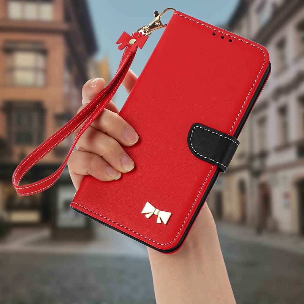 For Xiaomi Redmi Note 14S 4G Case Bowknot Decor Wallet Leather Phone Cover with Wrist Strap