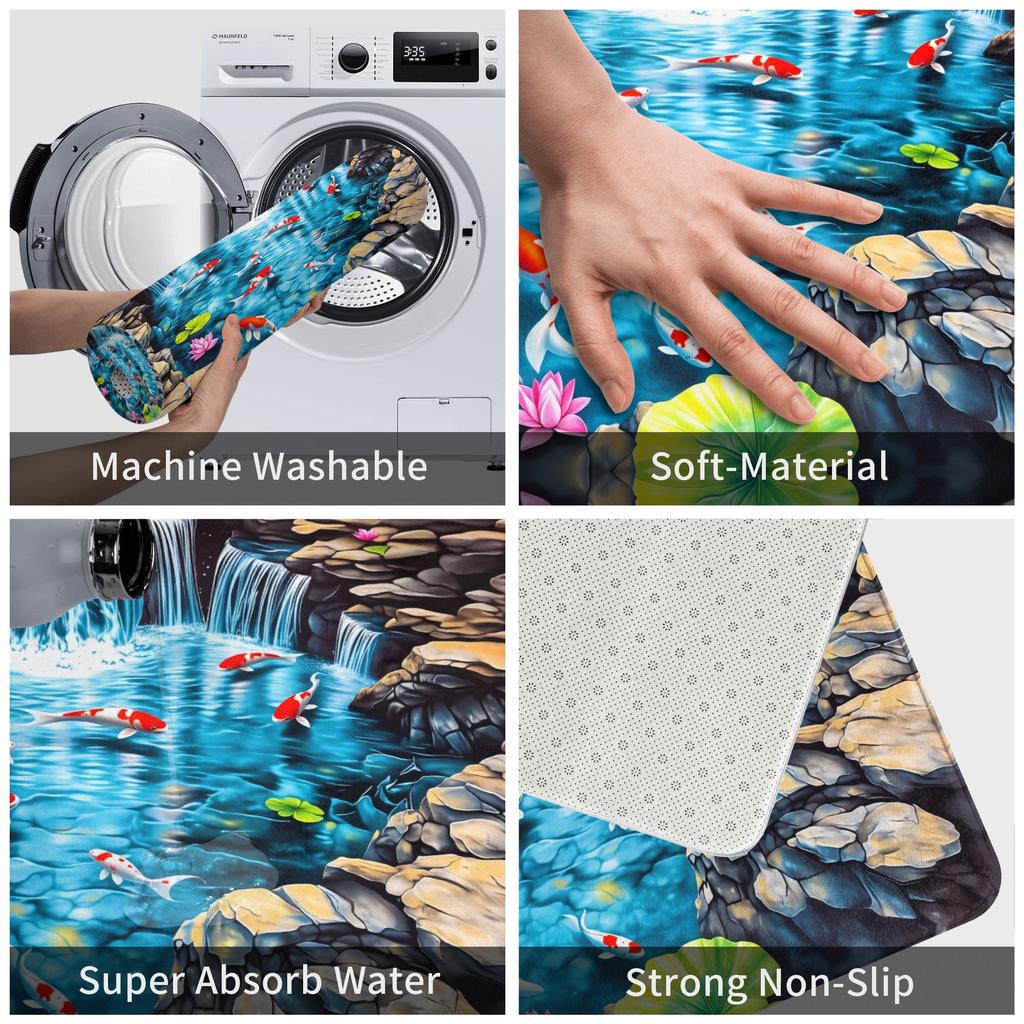 2D Koi Pond And Carp Design Door Floor Kitchen Bath Mat Anti-Slip Outdoor Doormat Bedroom Balcony Entrance Carpet Rug