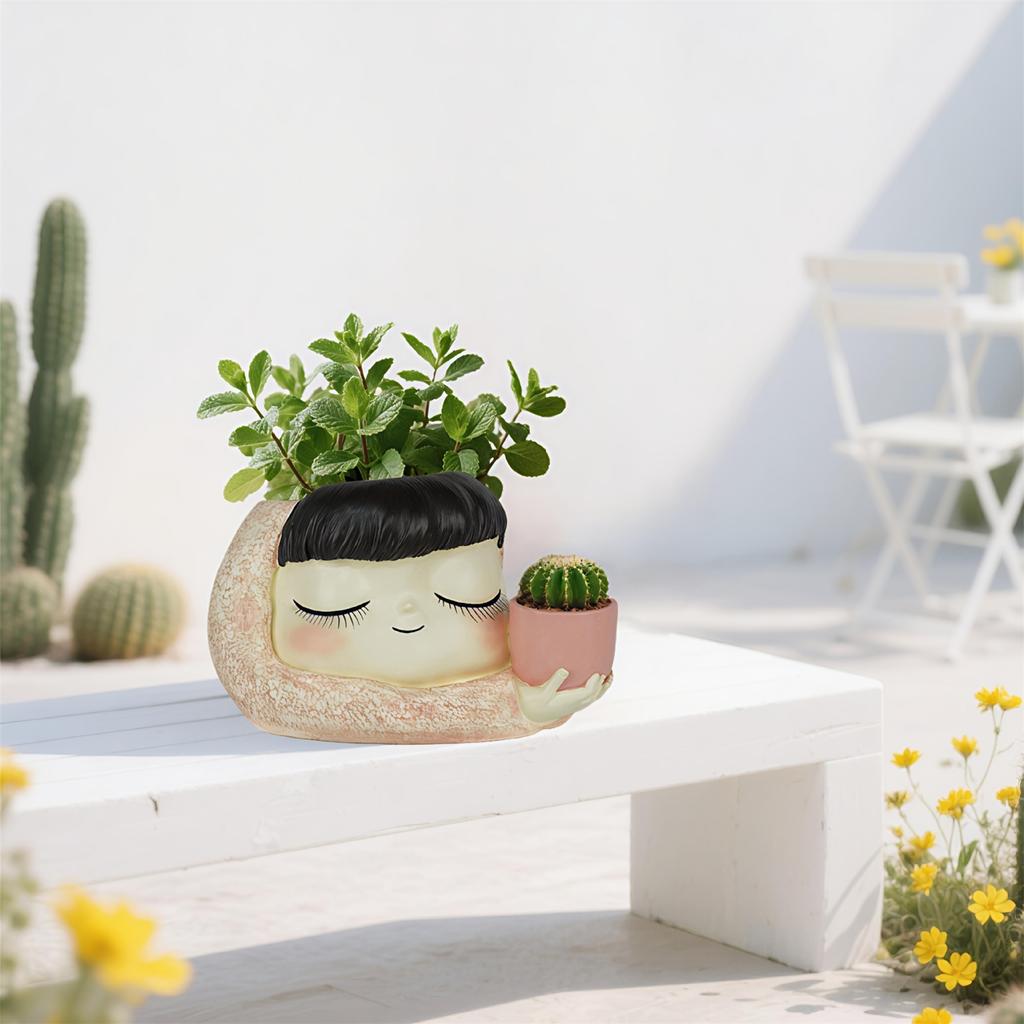 Hugging Flower Pot Resin Large Diameter Flower Pot Creative Girl Desktop Potted Decoration Ornament