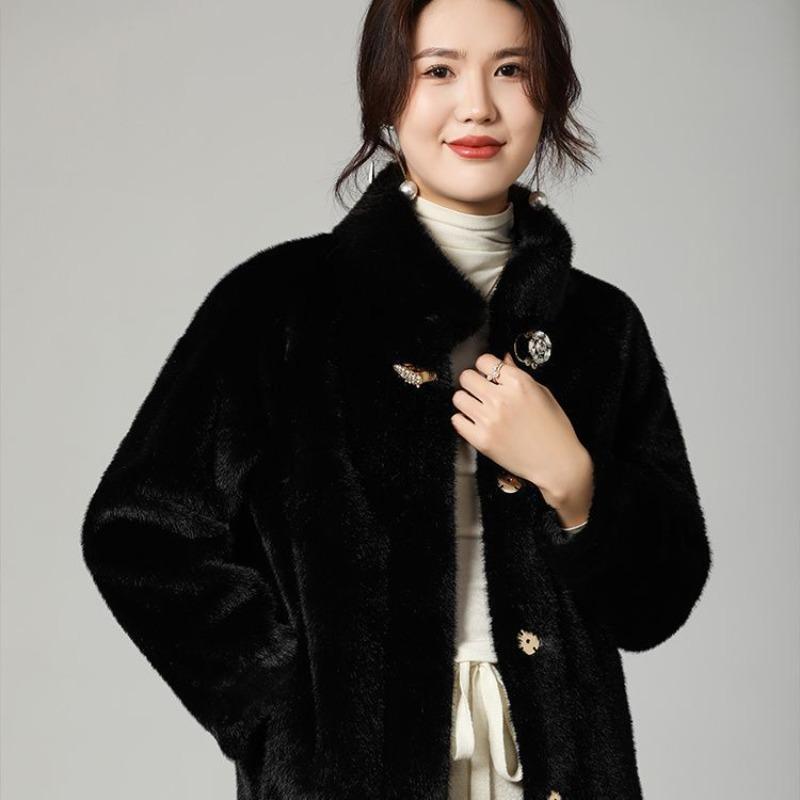 

New Imitation Mink Velvet Women s Coat Fur Coat Long Fur Integrated Coat Autumn and Winter Thick 2XL 125-67.5 kg чёрный