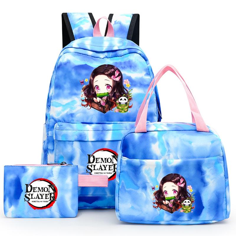 3ks/set Anime Demon Slayer Batoh pro dívky Chlapci Back To School Bag with Lunch Bag Student Bookbag Muži Ženy Cestovní taška Mochil