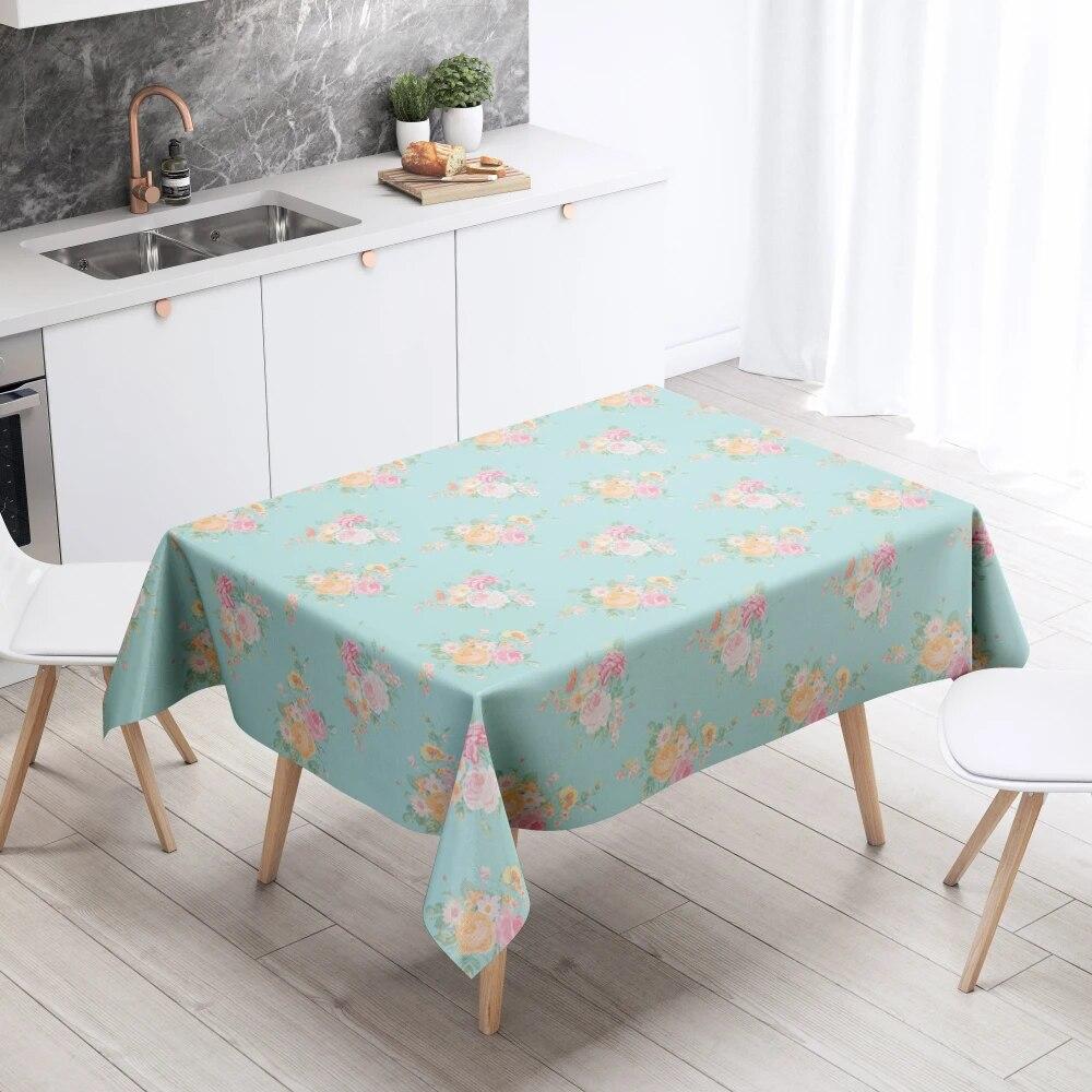 Cartoon Floral Tablecloth Home Decor Anti-Stain Waterproof Table Decoration Rectangular Kitchen Fireplace Countertop