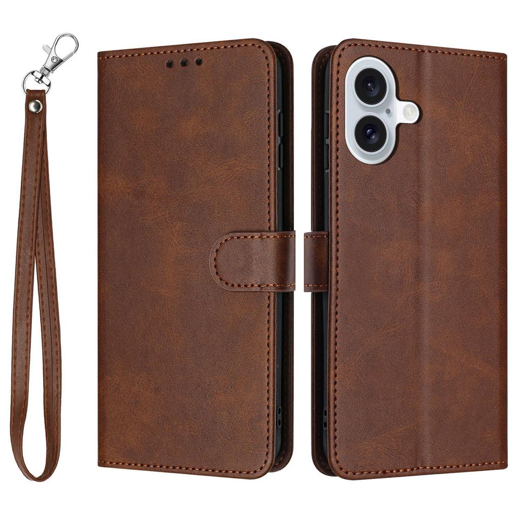 Für iPhone 17 Hülle Flip Ständer Kalbsleder Textur PU Leder Brieftasche Handyhülle mit Riemen