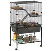 Small Animal Cage of 4 Levels with Wheels Deep Tray Ramps Platforms and Feeder 73x47x123 Cm Black