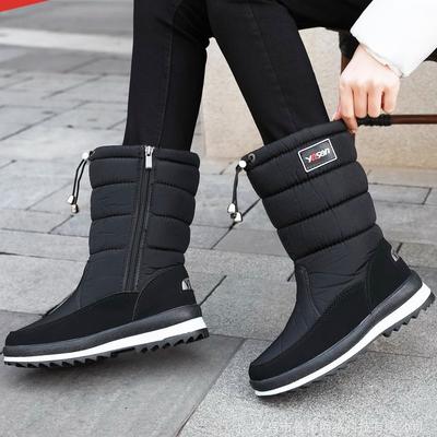 Women's Winter Fur One Thickened Padded Waterproof Comfortable Warm Anti Cold Lightweight Hiking Waterproof Anti-skid High Top Mid-calf Snow Boots