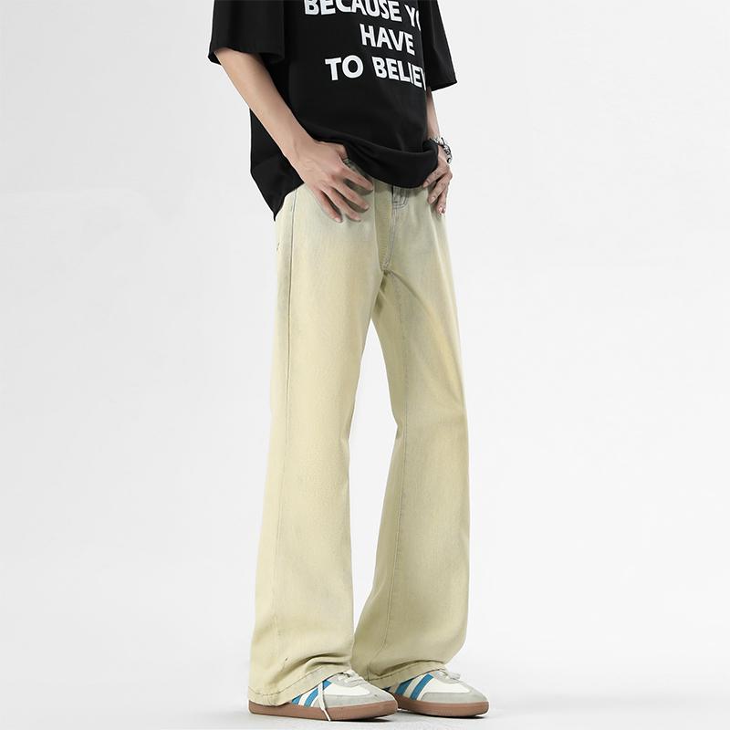 Mikro-Schlag Washed Bodenlange Jeans Einfarbig Retro Hongkong-Stil Locker Gerade Hose Arbeitskleidung Freizeithose Herrenhose