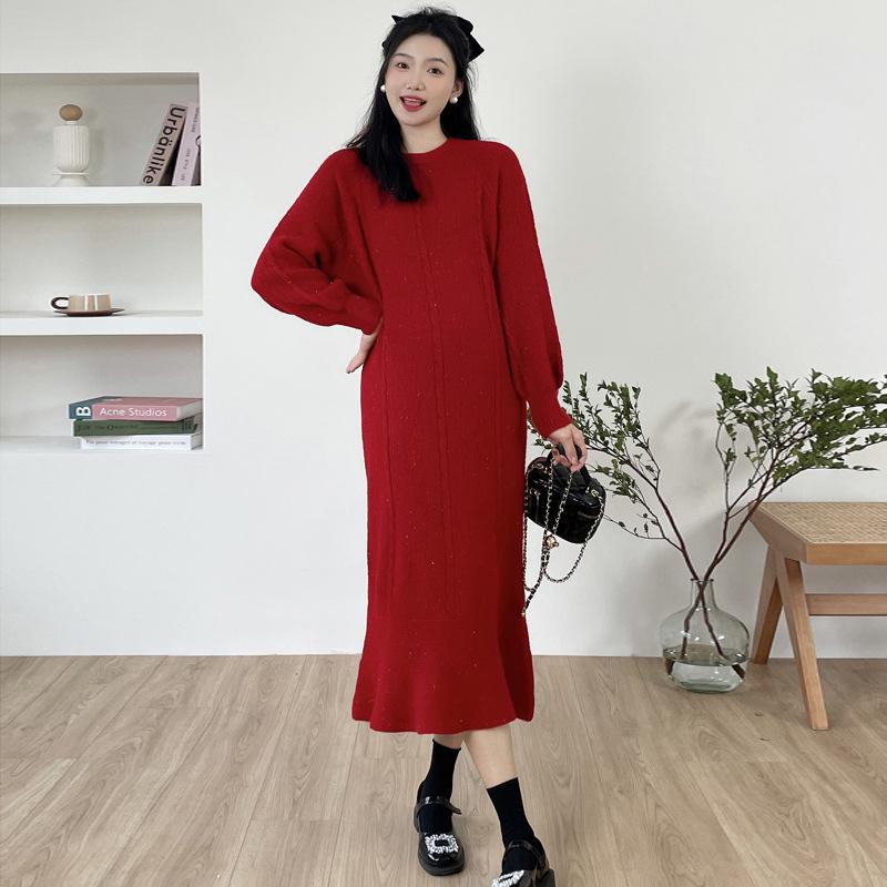 

Платье-свитер из высококачественной трикотажной ткани в корейском стиле на осень/зиму 2024 года - рождественская/новогодняя мода для беременных 2XL