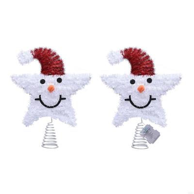Holiday Iron Snowman Star Tree Toppers Decorative Piece Warm Light Feature