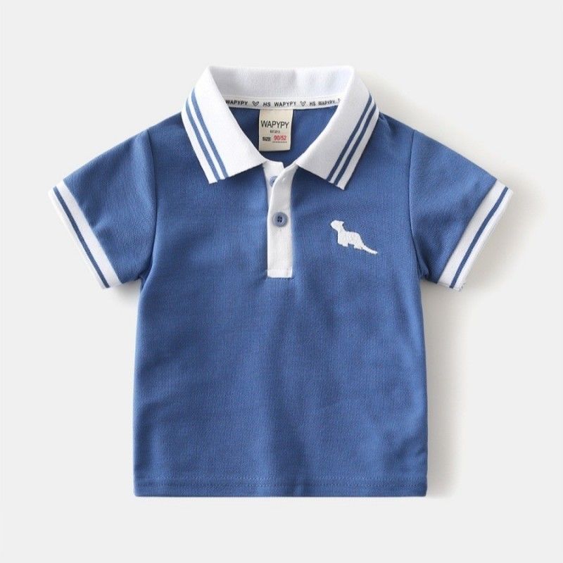 Children's Short-Sleeved T-Shirt with Color Matching, Summer Kidsren's Clothing, Boys' Polo Shirt Top, Baby Boy's Lapel Embroidered Casual Clothes