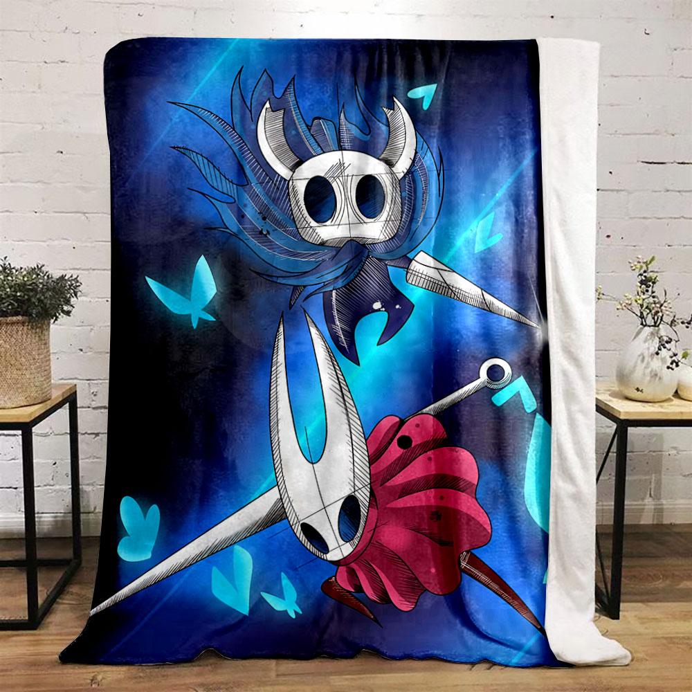Two Horned Characters with Sharp Weapons, Surrounded by Glowing Blue Shapes. for All Seasons Blanket Lunch Break Throw Gift