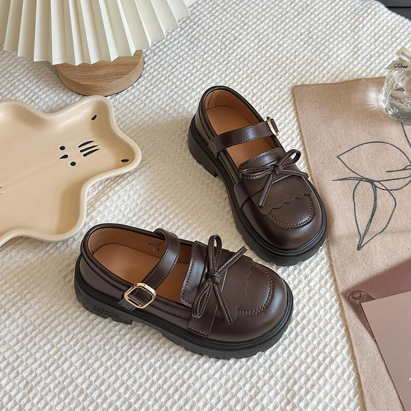 

Girls leather shoes, children s bow princess shoes, new spring and autumn style, British-style fashionable soft-soled single shoes for girls 26 коричневый