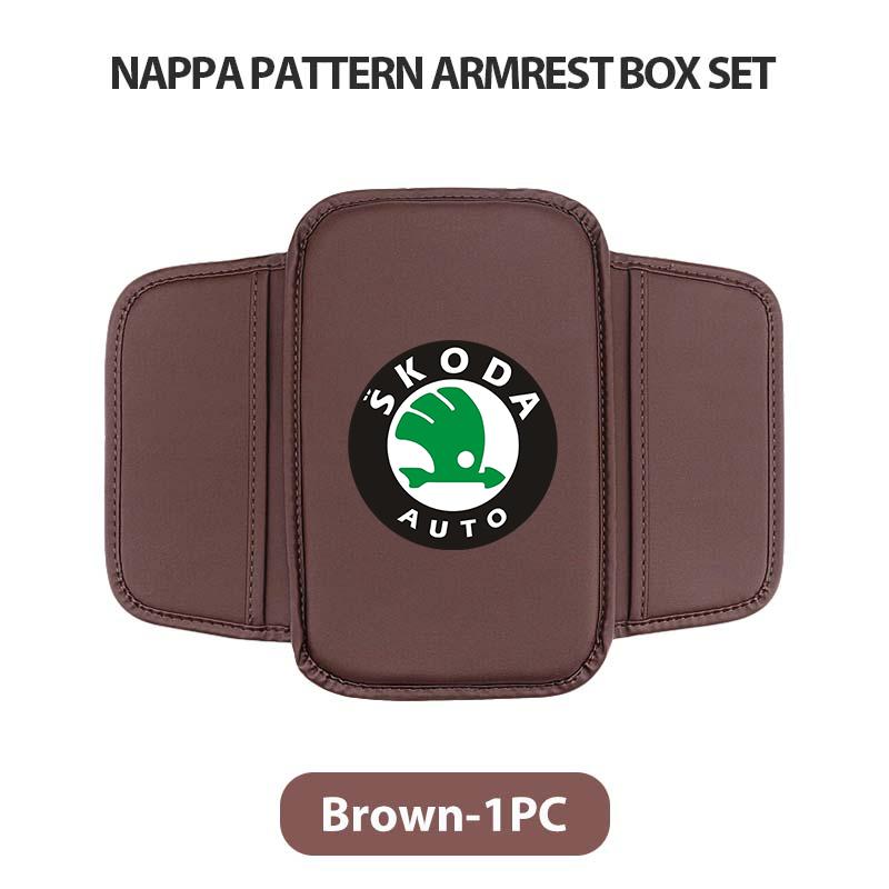 NAWR1 Leather Car Armrest Box Pad Central Arm Rest Storage Pocket Protective Cover For Skoda Kamiq Karoq Octavia 2 3 Rapid Scala Kami