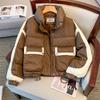 Color-blocking short cotton jacket women's 2025 new winter loose warm cotton jacket stand-up collar bread jacket cotton jacket