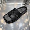 Soft-soled Comfortable, Fashionable and Versatile One-word Cool Slippers 2025 Summer New Soft Leather Simple Outer Wear Open-toed Sandal Holder