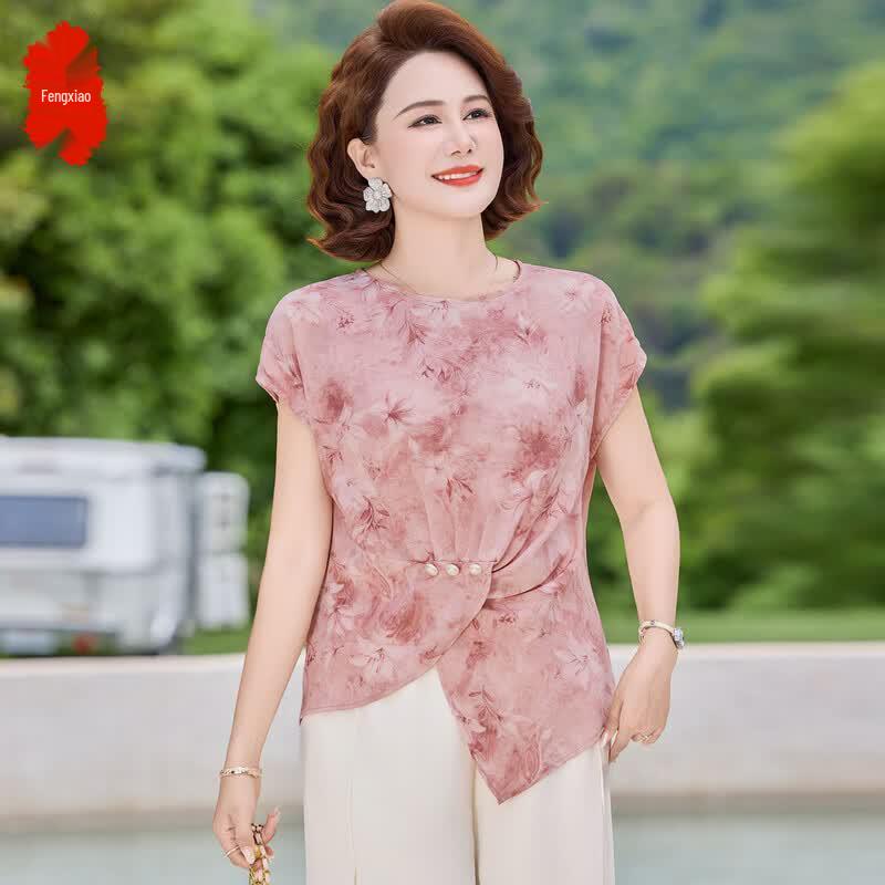 Elegant Floral Print Short-Sleeve T-Shirt XL