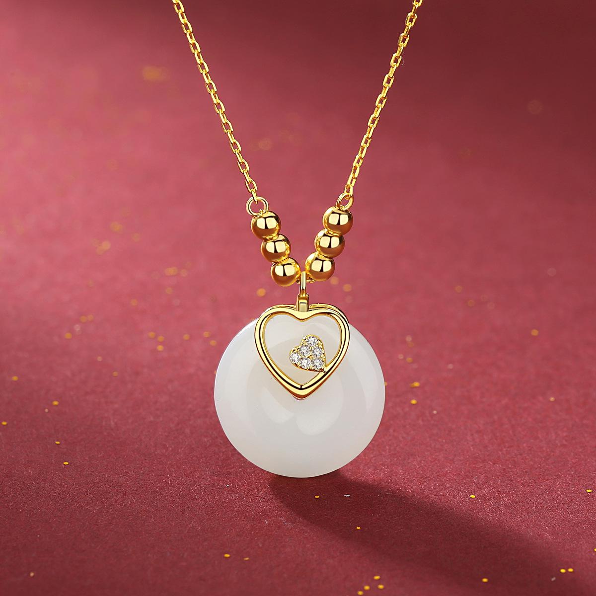 

Golden Plated S925 Silver Hetian Jade Heart Necklace - Elegant Women s Jewelry, Ideal Mother s Day Gift 925 Silver