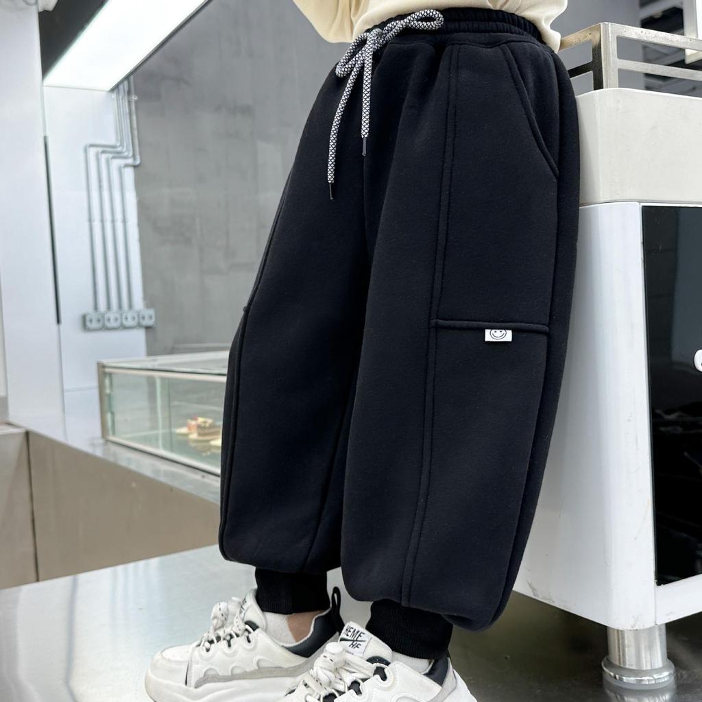 Boy's Fleece-Lined One-Piece Casual Warm Sweatpants for Fall & Winter - Stylish and Thickened Sports Pants